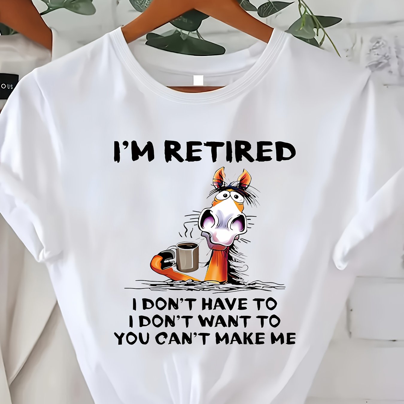 TEMU Plus Size, Plus Size Women's Casual T-shirt With Humorous "i'm Retired" Cat Print - Short Sleeve, Round Neck, Blend, Machine Washable - , Cat