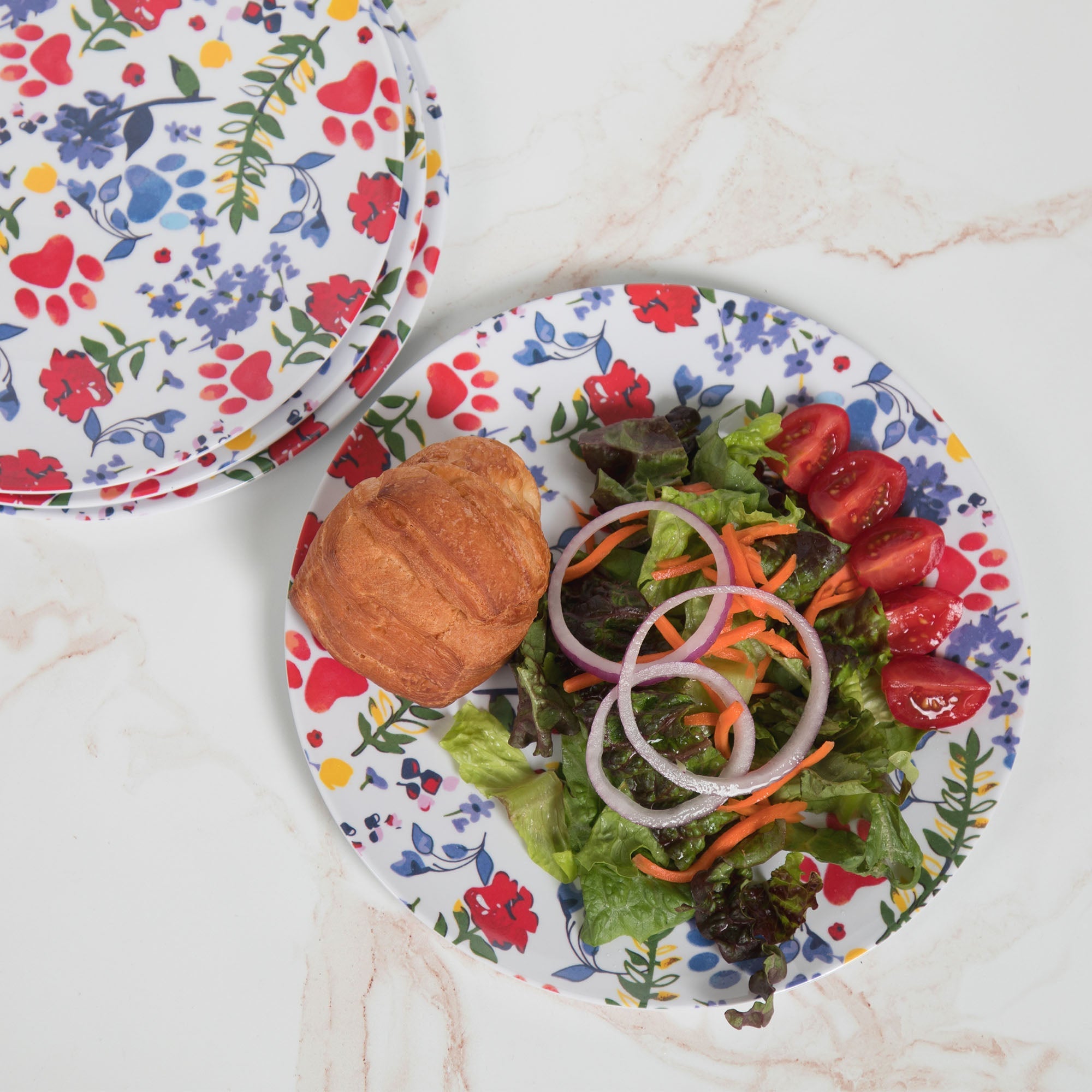 Flower Garden Paws Melamine Dinnerware Set - Set of 4 - Plates