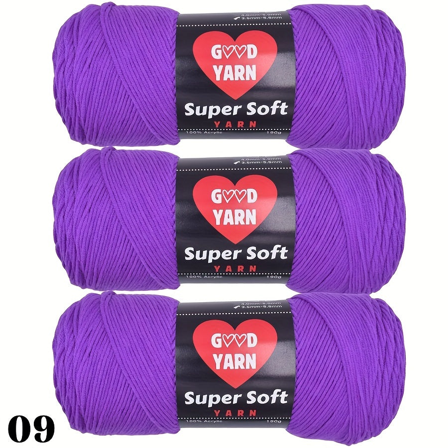 TEMU 190g*3pcs Soft & Cozy Multicolored Acrylic Yarn For Crocheting & Knitting - Making Your Own Blankets, Clothes, Tote Bags, And Slippers - Mixed