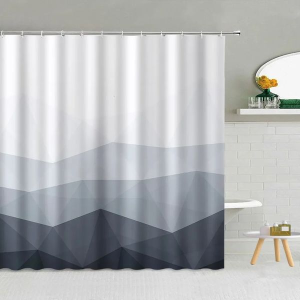 Geometric Shower Curtain Gradient Colour Rhombus Bright Mid Century Modern Abstract Art Navy Blue Purple Bathroom Decorative 250116