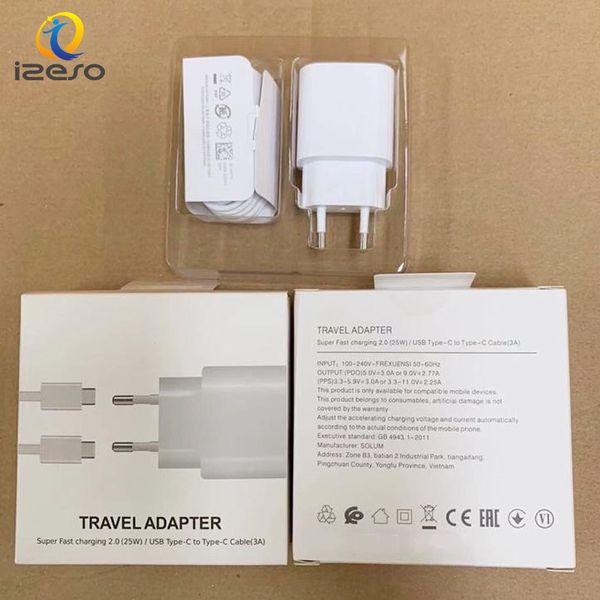 25W PD Charger Set for Samsung S23 S22 S21 Super Fast Charging Adapter USB C EU Quick Chargers with Retail Package izeso