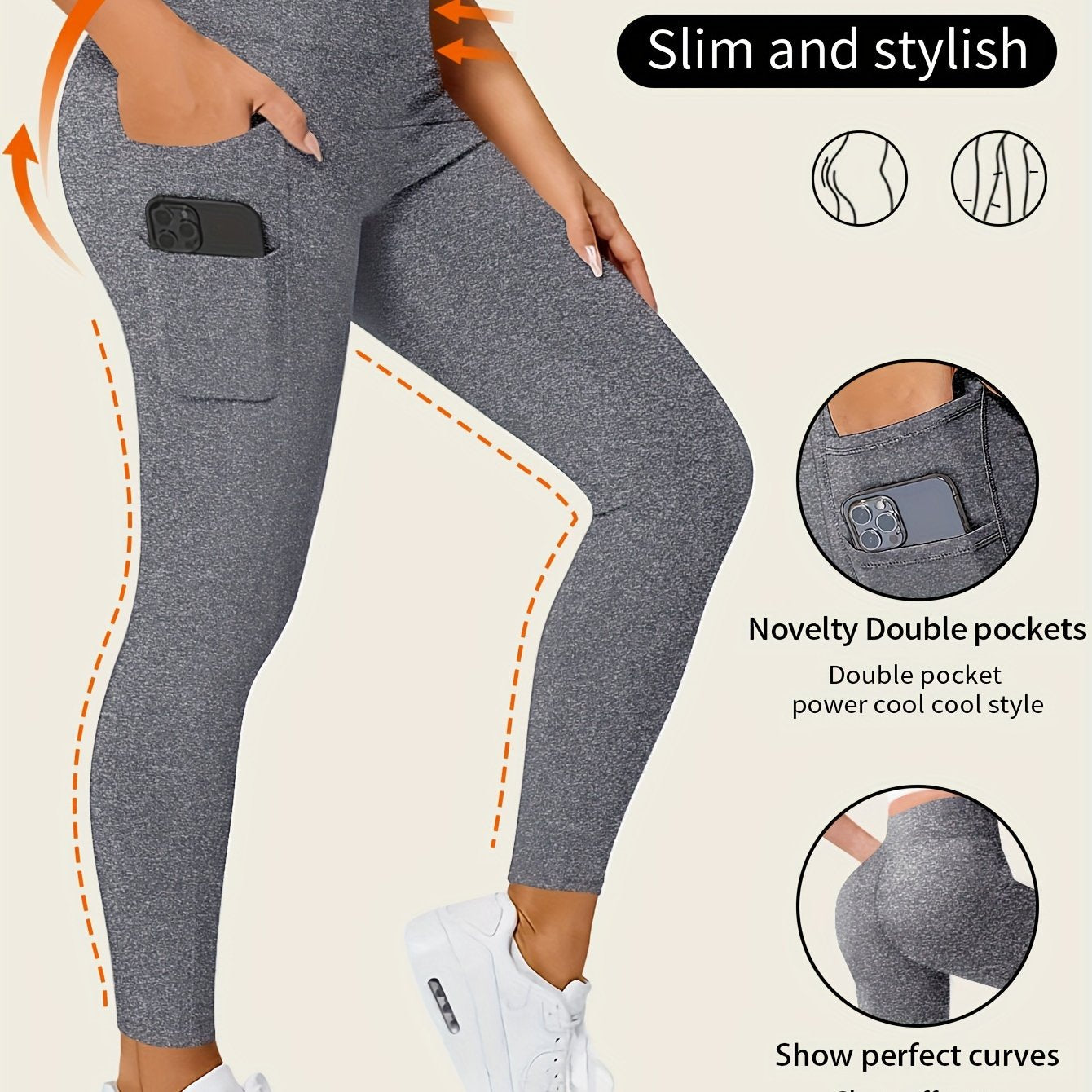 TEMU Solid Color Yoga Pants With Pocket, High Sports Leggings, Women's Activewear