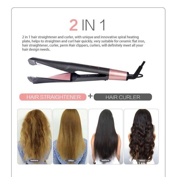2 In 1 Curling And Straightening Twist Iron Splint Professional Negative Ion Flat Iron Instant Heating Hair Straightener Curler Z250122