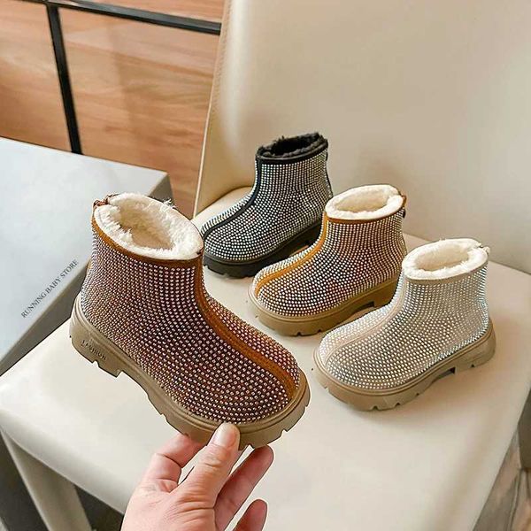 Botas 2024 Winter Girls Cotton Shoes Fashion Water Water Diamond Plush Boots Princesa Anti Botas de Neve Cold Boots H10141 Y2411220MVD