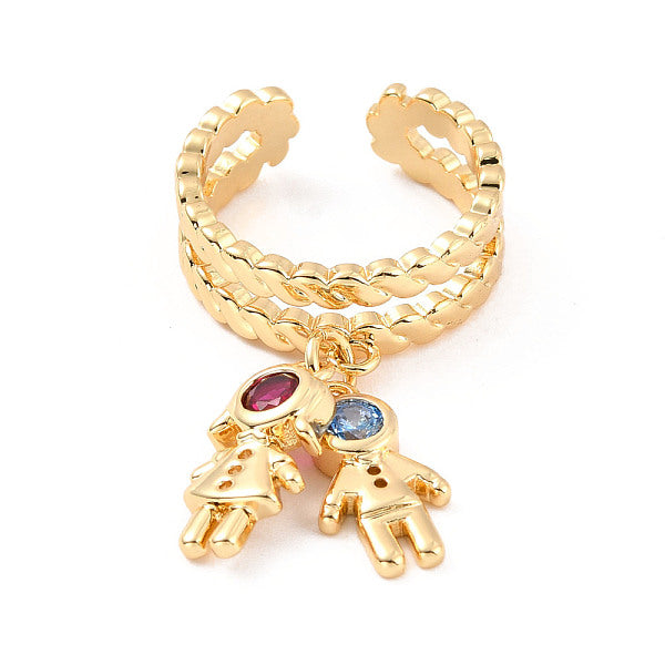 Anello a polsino aperto con charm ragazzo e ragazza in zirconi