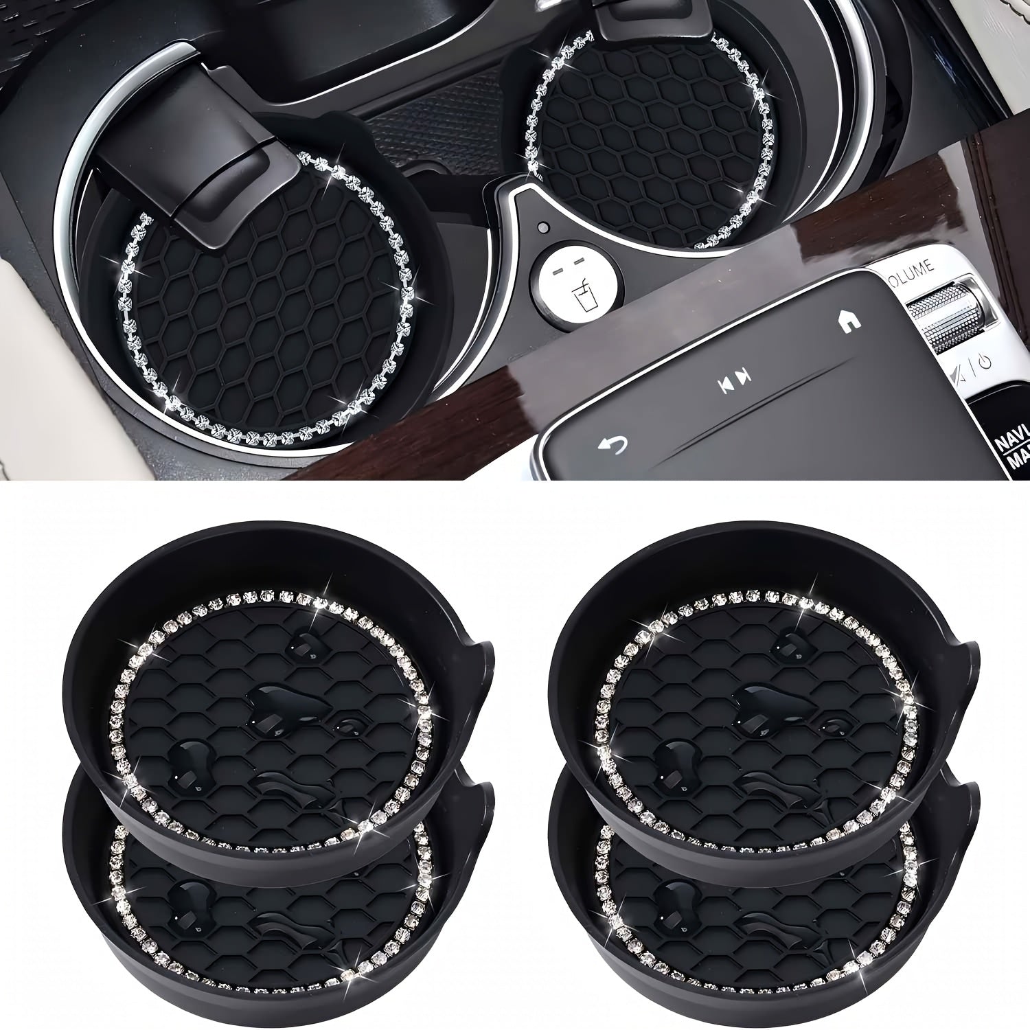 TEMU Car Cup Coaster Universal Non-slip Cup Holders Bling Crystal Car Interior Accessories 4 Pack Black
