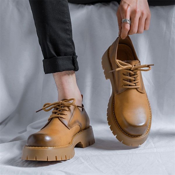 Dress Shoes Mens Genuine Leather Oxfords Male Lace Up Platform Casual Bussiness Man Low Top Tooling Boots 220913