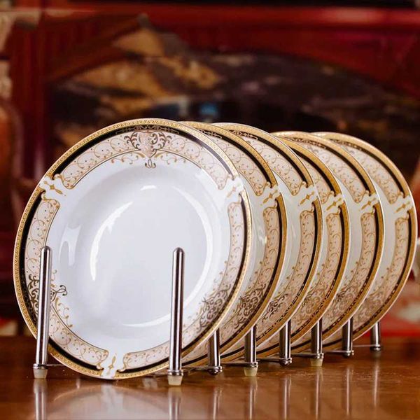 Decorative Plates 6pcs-set American Dining Room Ceramic Tableware Jingdezhen Bone China Porcelain Dinnerware 8*inch Deep Soup Dishes Decor P