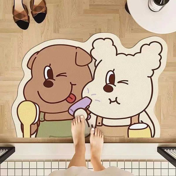 Cute cartoon puppy toilet door toilet bathroom absorbent floor mat anti slip quick drying soft dial mudguard W240815