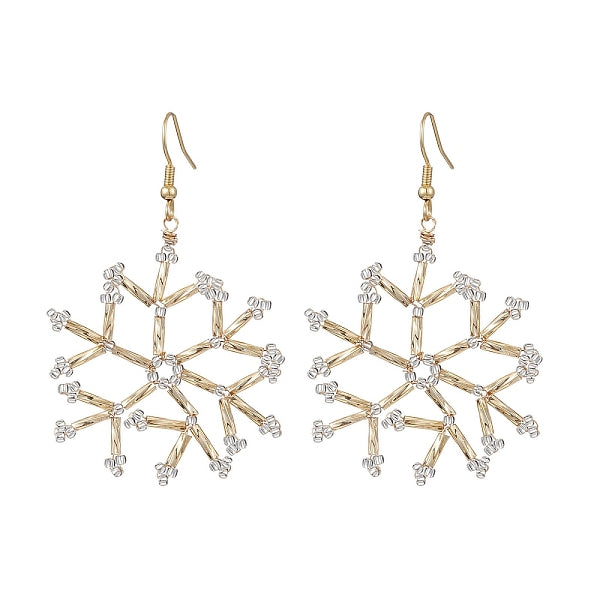 Boucles d'oreilles pendantes en forme de flocon de neige en verre