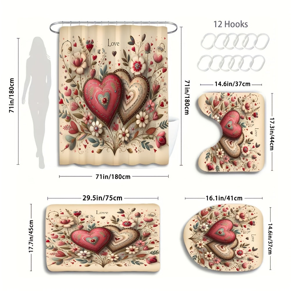 TEMU 1-4pcs And Summer Shower Curtain Set, Including Waterproof Shower Curtain, Anti Slip Floor Mat, Toilet Seat Cover, And U-shaped Mat Shower