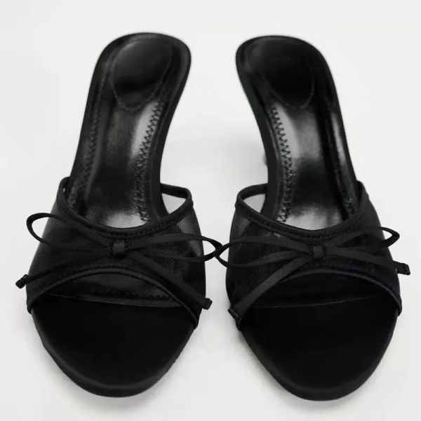 Designer Summer Open Toe Women Sandals Breathable Mesh Fabric Retro Big Bow Elegant Slingbacks Black High Heels Shoes Stiletto X250114