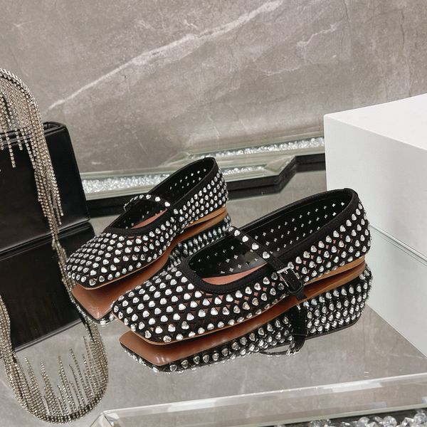 Ane Ballerina Flats Heart Crystal Embellished mesh mary jane suede cut-outs shoes women&#039;s Luxury Designers Evening Dress shoes factory