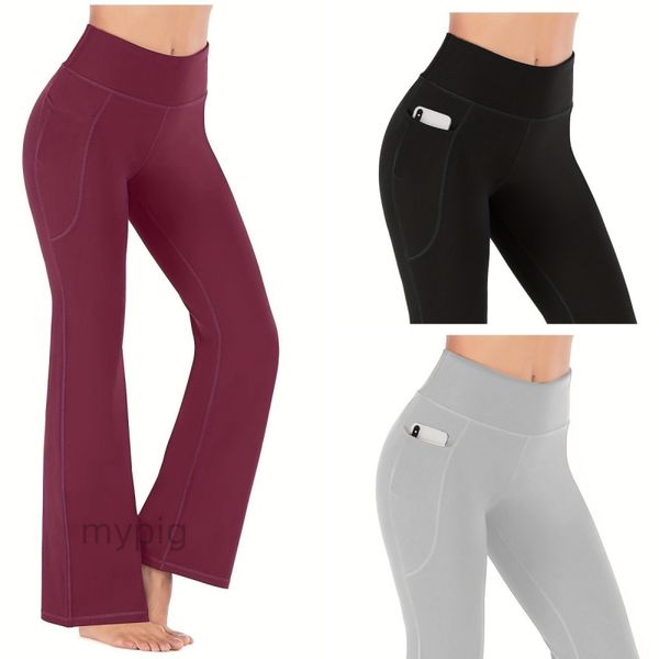 align leggings flared wide leggings high waisted womens yoga pants gym slim fit pockets workout clothes running gym wear Lady outdoor sports