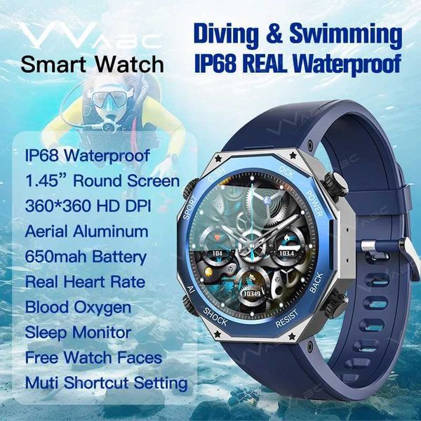 High Quality VVABC ip68 Waterproof Smart Watch For Men Rugged Swimming Diving Sport Fitness Tracker Outdoor Smartwatch Heart Rate Sleep Firm