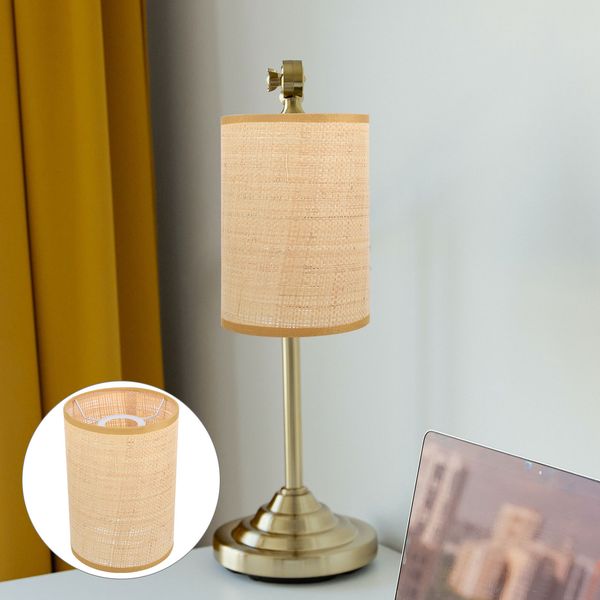 Rattan Woven Lampshade Replacement Drum Lamp Shade Bulb Cage Chandelier Lamp Cover E27 E14 Clip On Bulb Ceiling Pendant Fixture