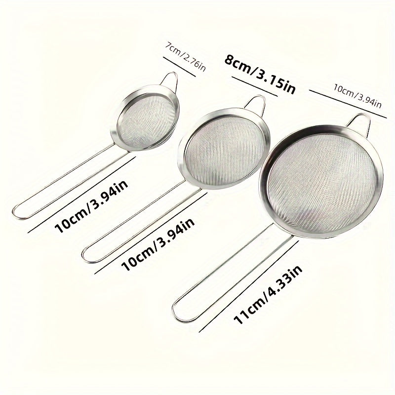 TEMU 3-piece Stainless Steel Strainer Set - Durable, Rust-resistant Fine Mesh Strainers With Handles For Smooth Sauces And Flour - Essential Kitchen