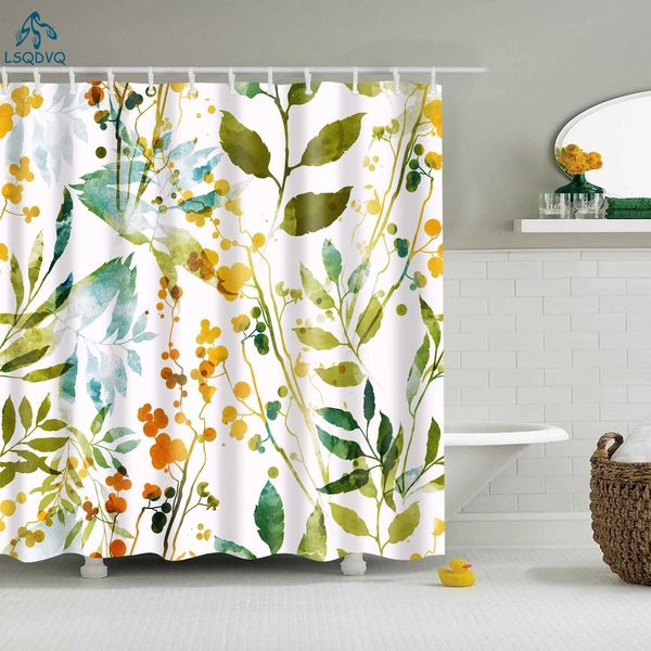 Plant Flower Leaves Trees Rural Scenery Bathroom Shower Curtain Waterproof Polyester Frabic Bath Curtain with 12 Hooks Y240815