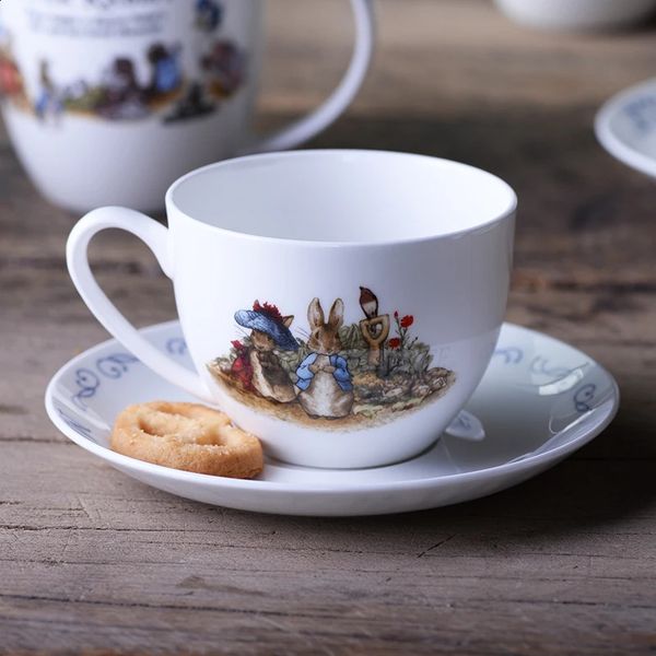 Quality Cartoon Rabbit England Style 2pcsset Bone China Coffee Tea Cup Saucer Set 250ML ceramic drinkware Home Kitchen Gift 240729
