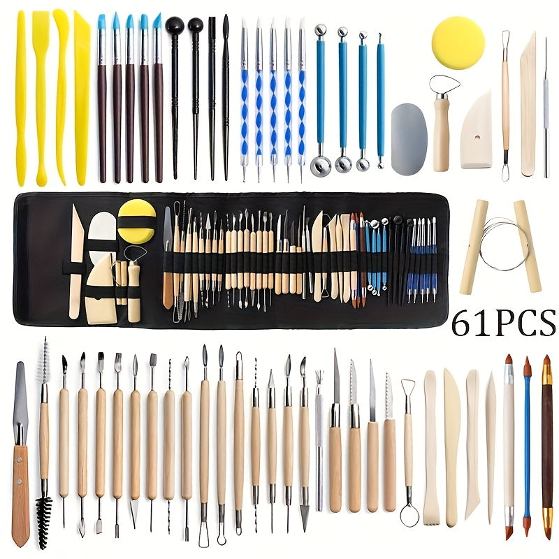 TEMU 61pcs Set Of Carving Knife Diy Hand Tools Stone Plastic Clay Tools Silicone Pen