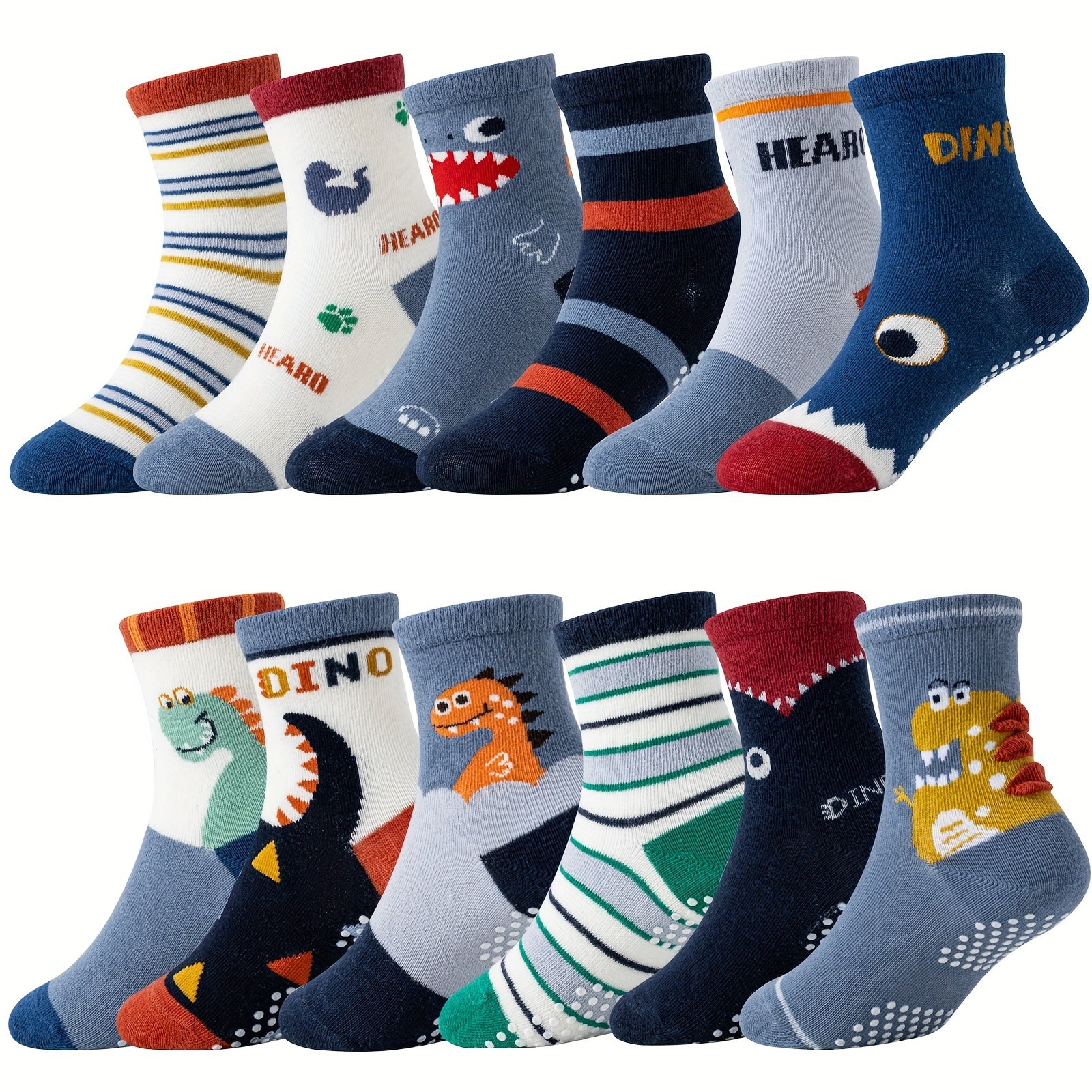 TEMU 12 Pairs Of Baby Boys Grips Socks Kids Toddlers Infants Non Slip-anti Skid Crew Cotton Socks