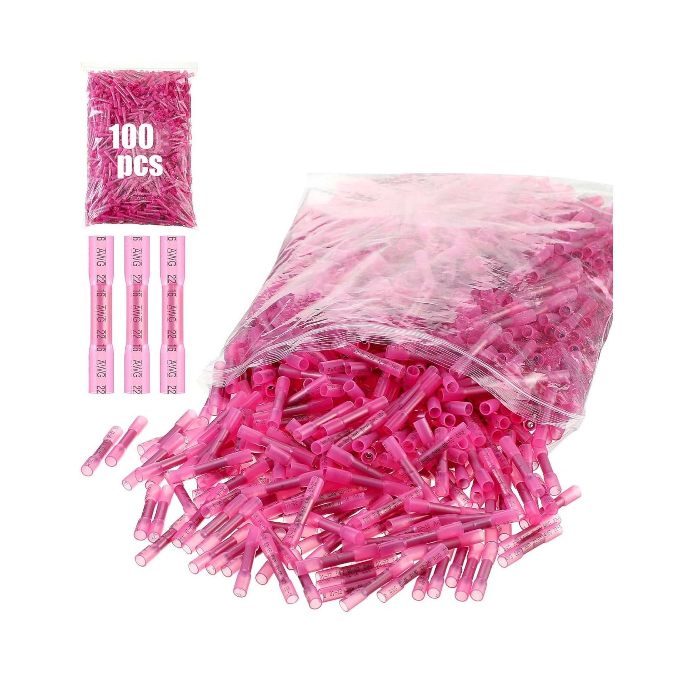 TEMU 100pcs Heat Shrink Butt Wire Connectors Awg 22-16 ，red Insulated Electrical Wire Connectors ，marine Grade Insulated Crimp Wire Connectors,