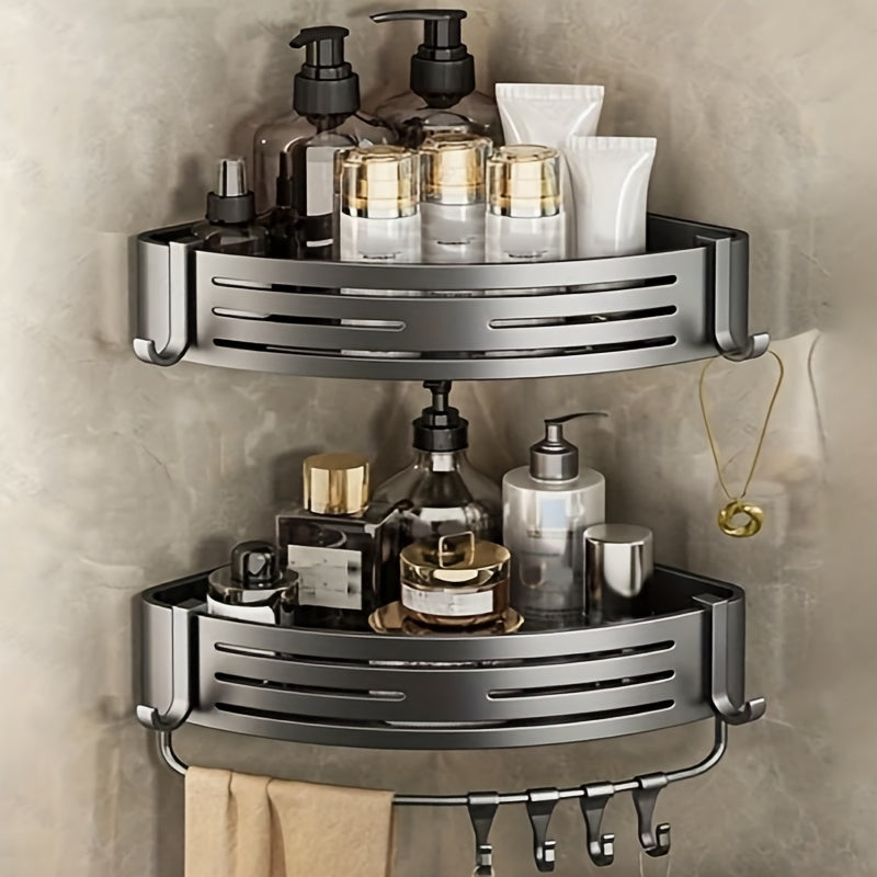 TEMU 3pcs No-drill Aluminum Bathroom, Kitchen Storage Racks, Corner Wall-mounted Shelves, Suitable For Shower Supplies Or Kitchen Utensils, Perfect