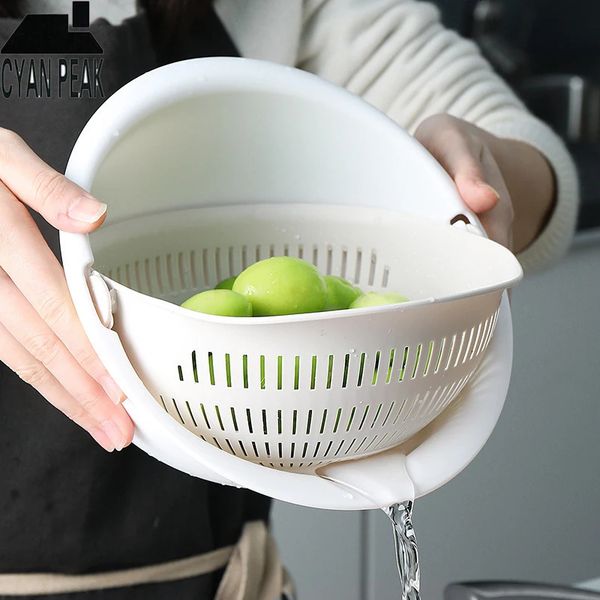 Kitchen Silicone Double Drain Basket Bowl Washing Storage Basket Strainers Bowl Drainer Vegetable Cleaning Colander Kitchen Tool 241212