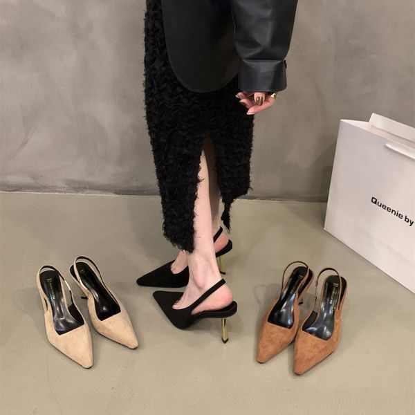 Niche French pointed-toe heels, toe sandals, 2024 new spring-summer temperament single shoes