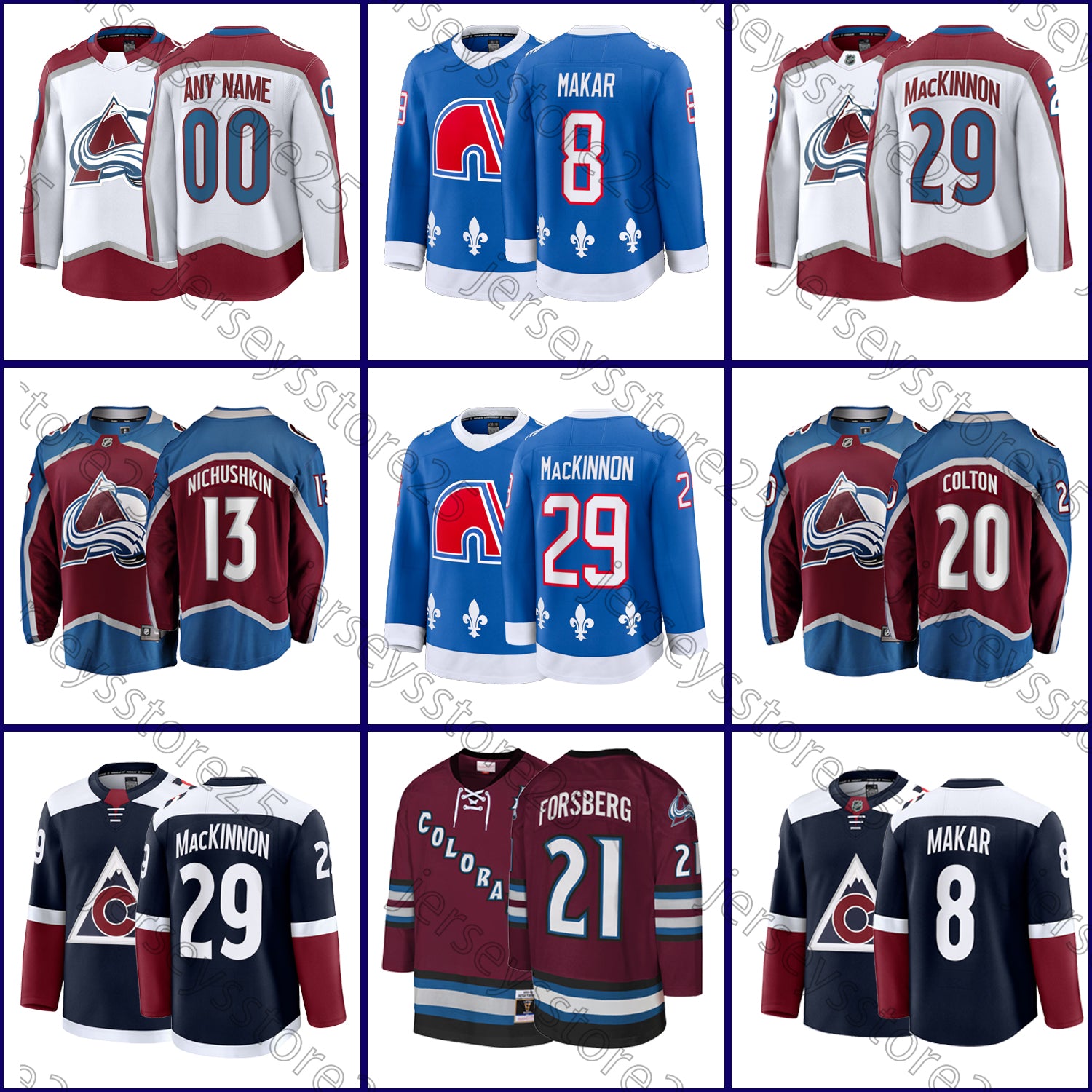 Cale Makar hockey jersey Avalanche Nathan MacKinnon Gabriel Landeskog Josh Manson Valeri Nichushkin Devon Toews Martin Necas Brock Nelson jerseys