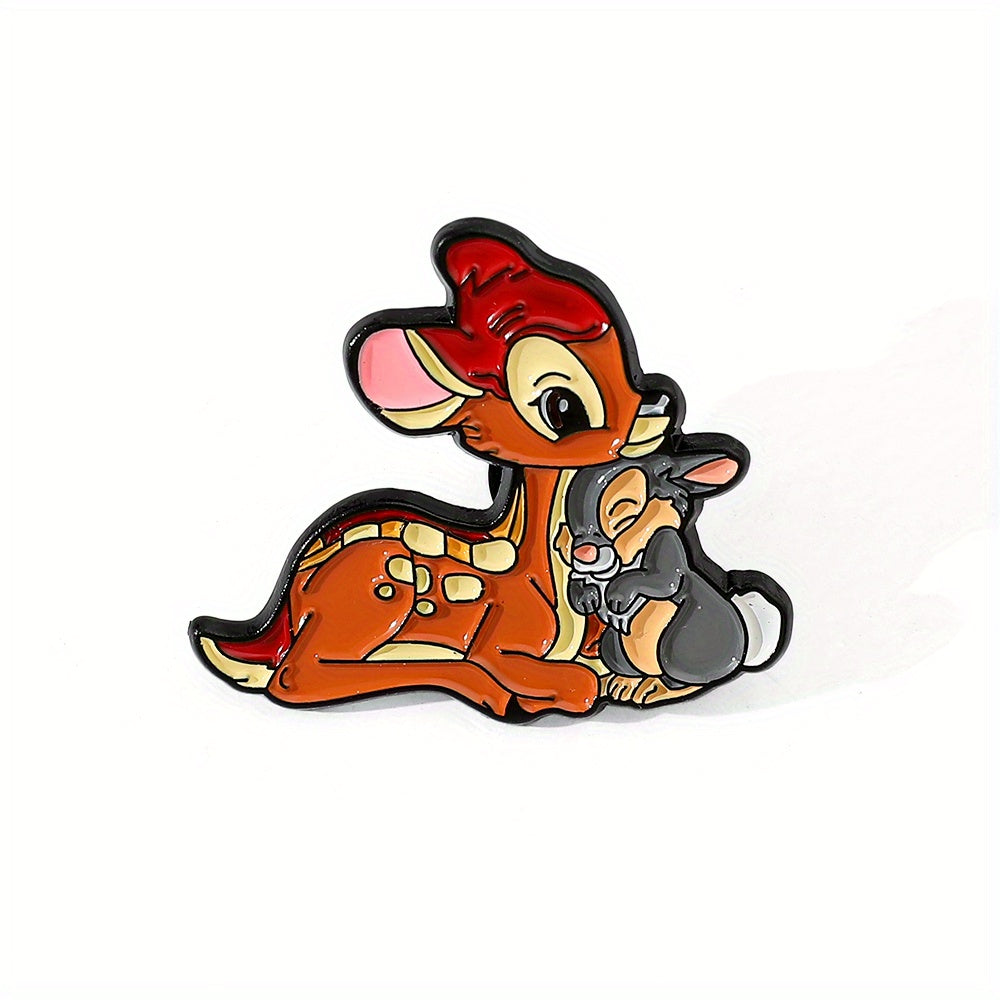 TEMU 1pc Cute Bambi & Enamel Brooch Pin - Elegant Alloy Metal Badge For Clothing And Backpacks, Anime Cartoon Animal Theme, Perfect Festive Gift For