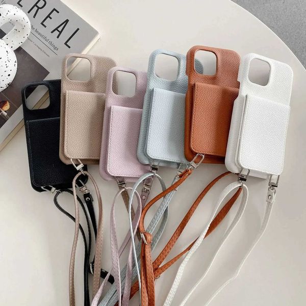 Luxury Case Cross body phone case suitable for iPhone 16 15 14 13 11 Pro Max Mini XS Max card slot bracket with adjustable hanging rope leat