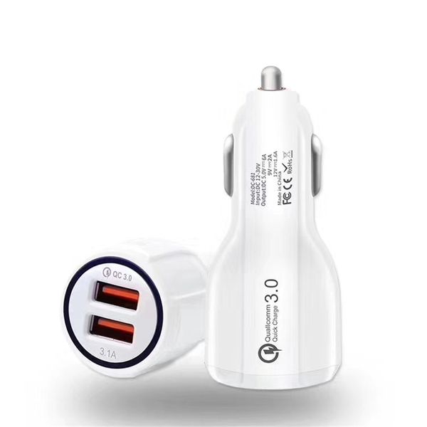Fast Adaptive Quick Car charger QC 3.0 Dual usb ports 3.1A auto power adapter chargers for Iphone 11 12 13 pro max samsung Lg with retial bo