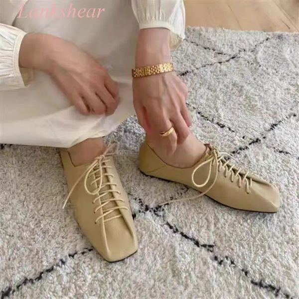 ly arrived er womens early autumn soft soled shoes for office women in 2024 solid square toe fully matched lace flat shoes 241213