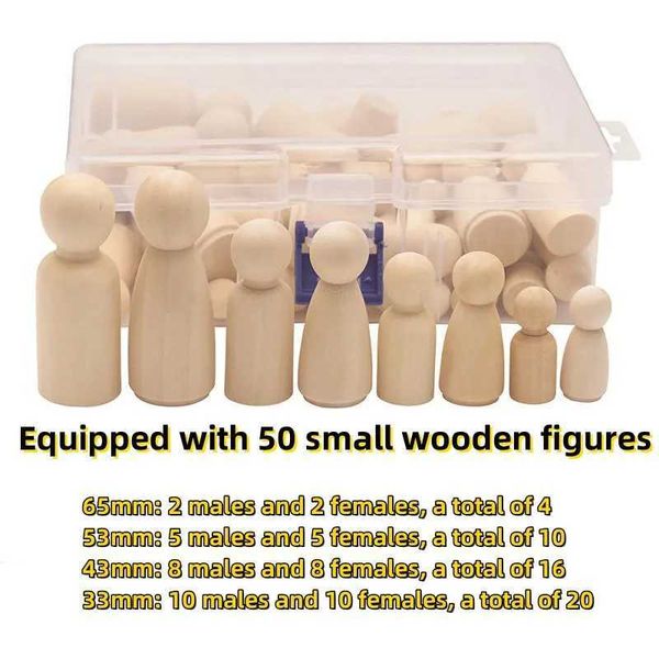 50 Pcs Little Wooden Man DIY Boxed Dolls Painting Unfinished People Figures Hand-Painted Graffiti Toys For Children