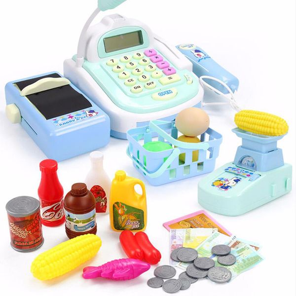 Kitchens Play Food Mini Simulated Supermarket Checkout Counter Role play Cashier Cash Register Set Kids Pretend Play Early Educational Toys