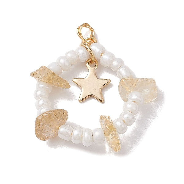 Chips de citrine naturelle et pendentifs en graines de verre