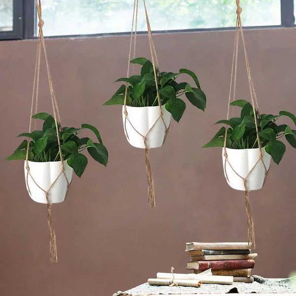 Planters Pots Handmade Flower Pots Hanging Baskets Macrame Plant Hanger Ratan Rope Net For Balcony Planter Wall Garden Boho Home Decorations