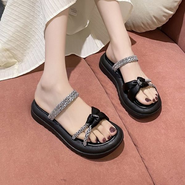 Summer 2024 New Style Fashionable Accessorize soft soled rhies cross women&#039;s sandals with bows 35-40 0678