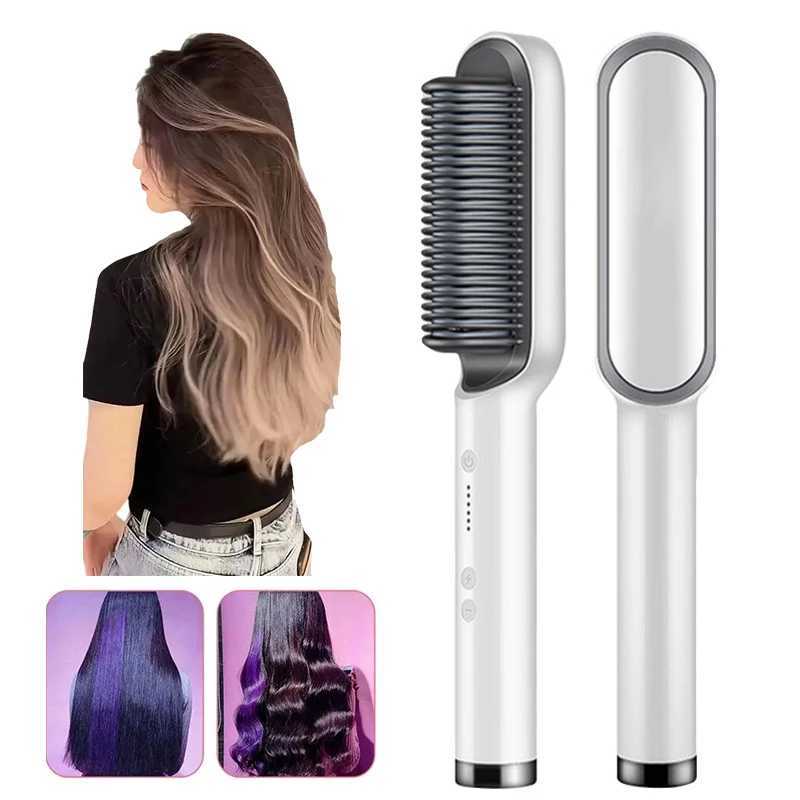Multifunctional Hair Straightener Ptc Heating Fast Negative Ions Fluffy Hair Electric Hot Comb Straight Straightening Hair Brush Z250704