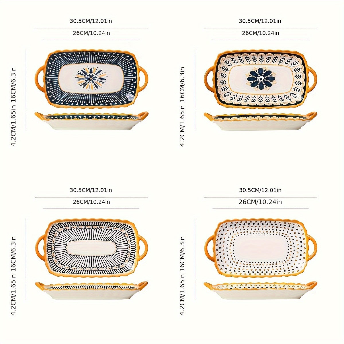 TEMU 4pcs Double-ear Long Fish Plates, Nordic Style Creative Ceramic Dish Plate, Pasta Plate, Rectangular Plate, Baking Plate, Dinner Plate With