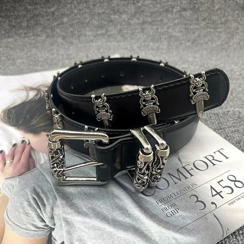 Fashion Retro Carved Needle Buckle Belt for Men Jeans Decorative Belt Accessories Goth Denim Belt 250322