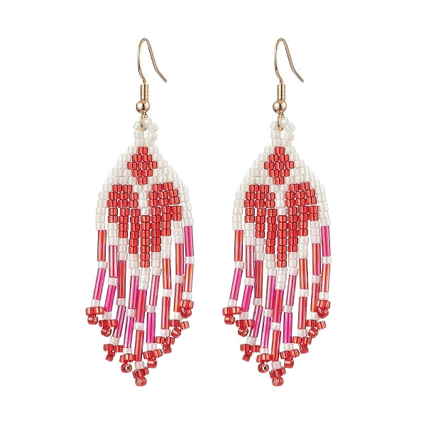 Boucles d'oreilles pendantes avec pompon en perles de verre et cœur pour femmes
