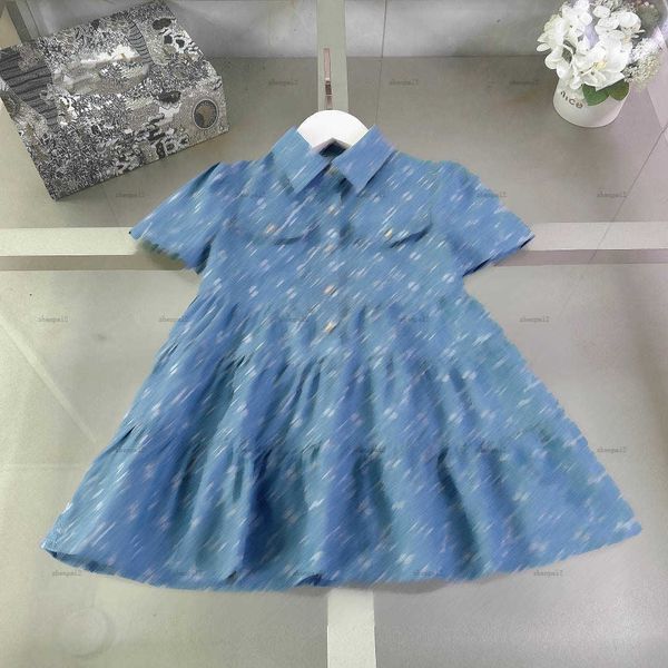 Luxury baby skirt Blue denim fabric Princess dress Size 100-150 CM kids designer clothes summer Logo print girls partydress