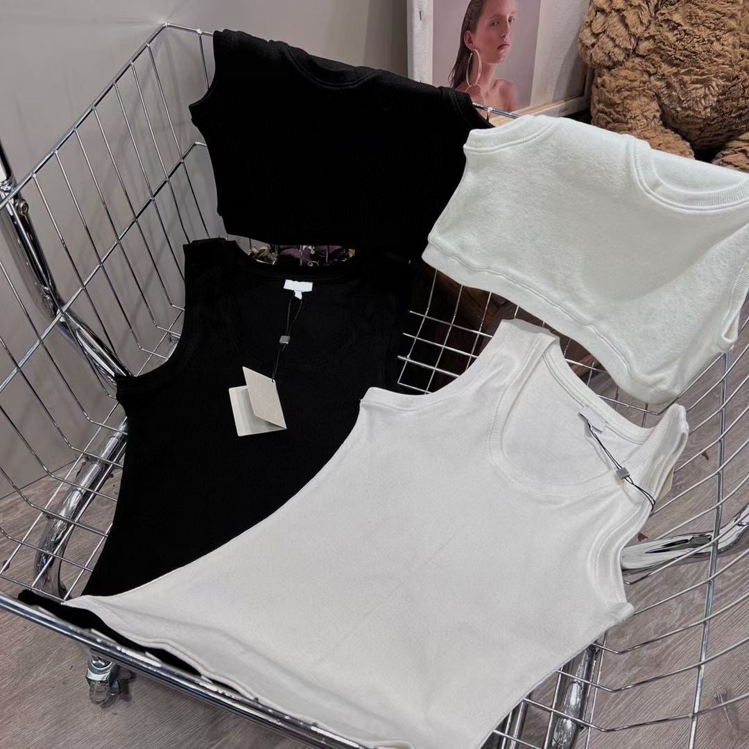 Womes Designer tank top woman crop top designer top Camis Anagram-embroidered cotton-blend tank top Shorts T Shirts Yoga Suit Knitted Fitness Sports