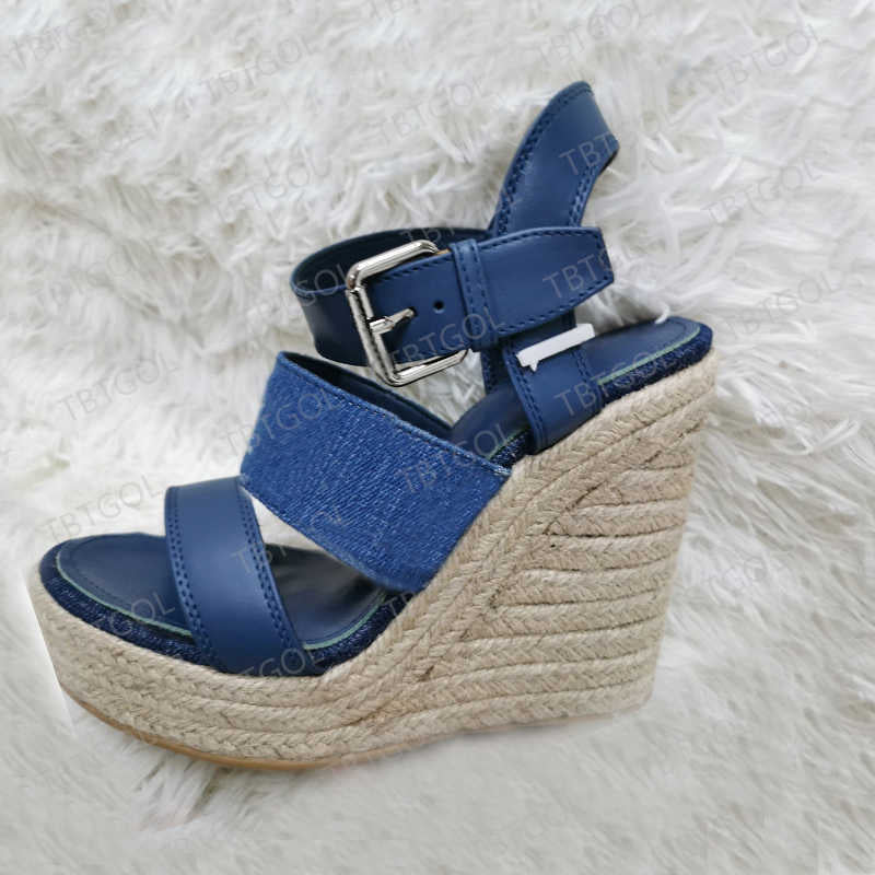 High-heeled Sandals Thick Bottom Light Twine Braided Cross Strap Fisherman Shoes Designer Wedge Comfortable Canvas Shoes Pumps Calfskin Shoe Laces-u