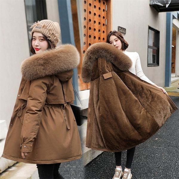Women Parka Fashion Long Coat Wool Liner Hooded Parkas Winter Jacket Slim with Fur Collar Warm Snow Wear Padded Clothes 240829