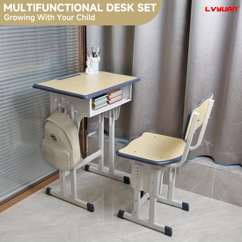 TEMU Children's Study Table And Chair Set, Kids Table And Chair Set, Height Adjustable Desk For Kids, Table And Chairs For Kids - With , Suitable For