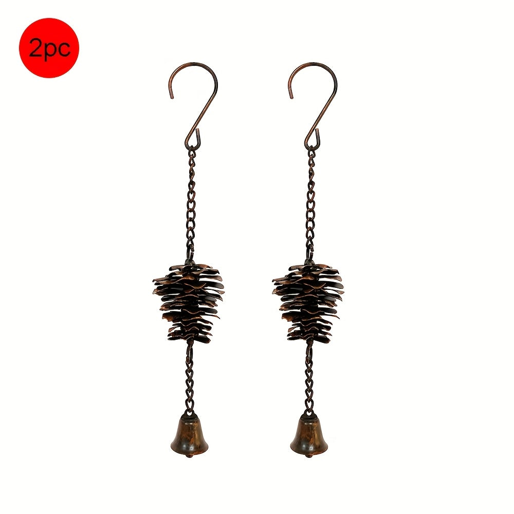 TEMU 2pcs Pine Cone Hanging Decoration With Bells, Metal Pine Cone Wind Chime Decoration, Metal Pine Cone Pendant, Decorative Hanging Decorations And