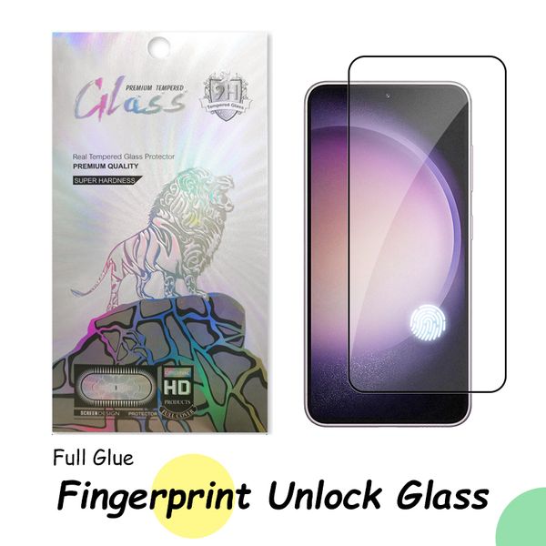 Fingerprint Unlock Screen Protector for Samsung S24+ S23 Plus S22 S21 Full Glue 9H 2.5D 0.25mm Ultra Thin Tempered Glass with Retail Package